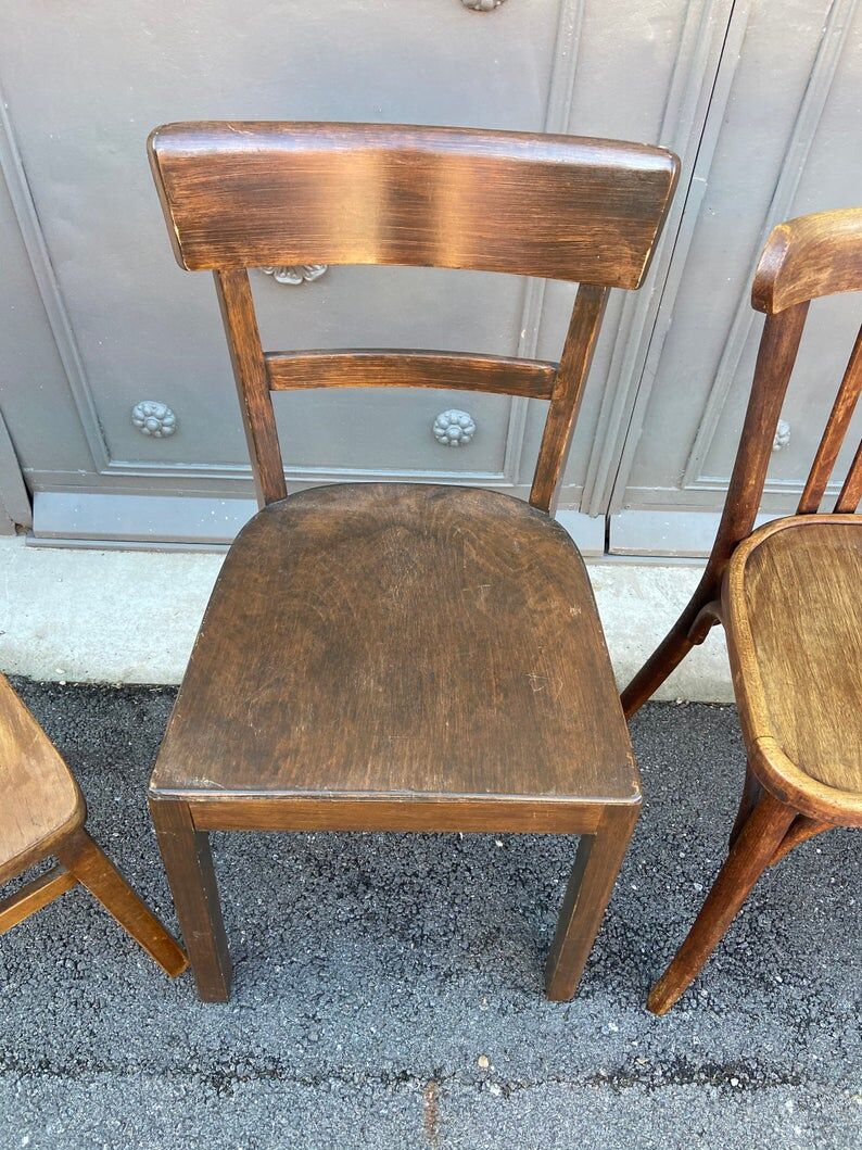 4 mismatched bistro chairs curved wood