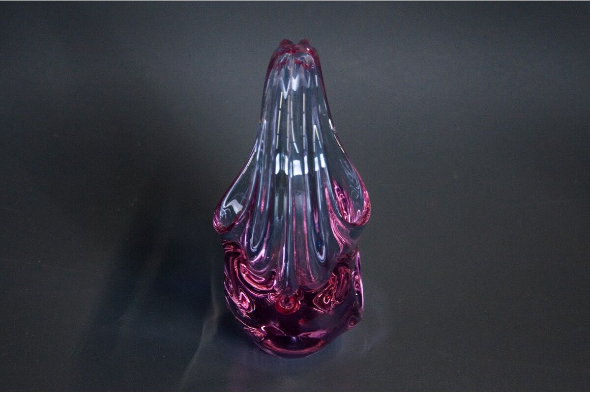 Pink bohemian glass basket, Czechoslovakia, 1960s