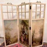 Louis XVI style three-leaf screen with Romantic and landscape decorations