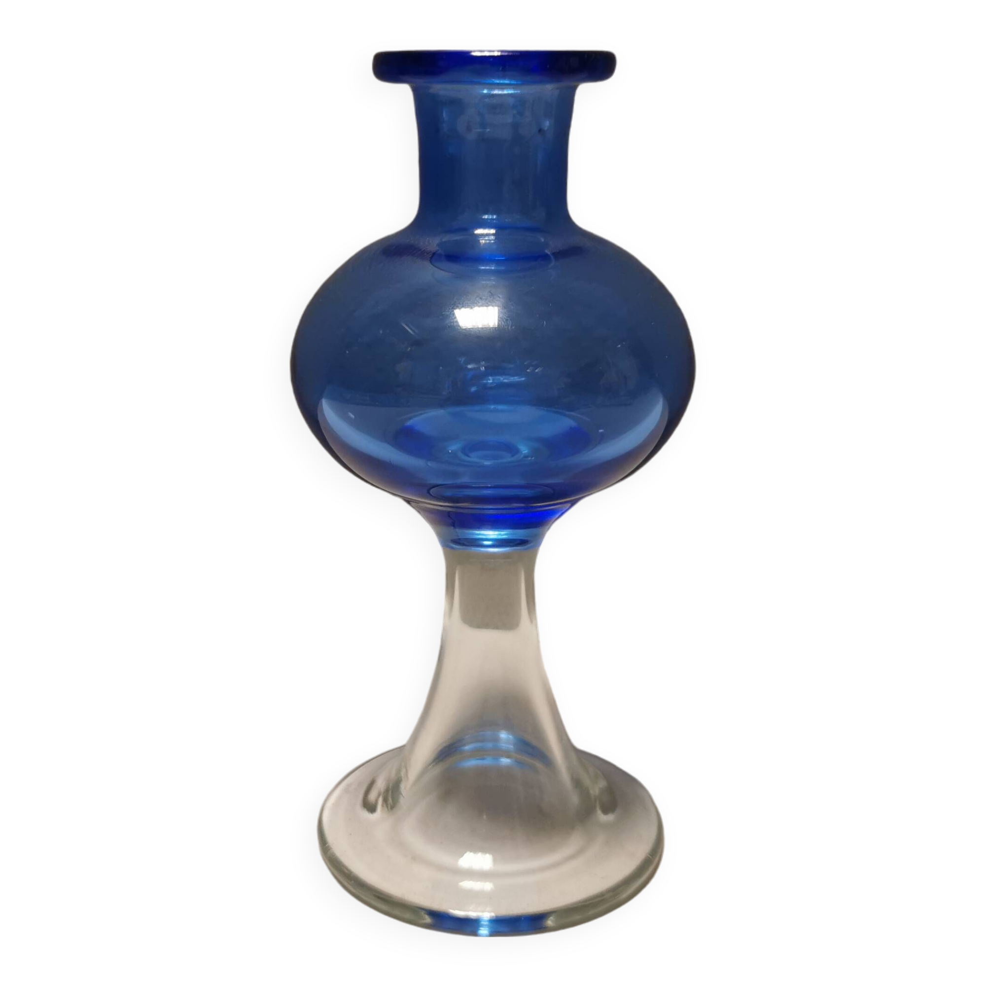 Vase with trumpet-shaped foot, in translucent and blue glass, model Lagune, 1974.