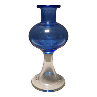 Vase with trumpet-shaped foot, in translucent and blue glass, model Lagune, 1974.