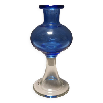Vase with trumpet-shaped foot, in translucent and blue glass, model Lagune, 1974.