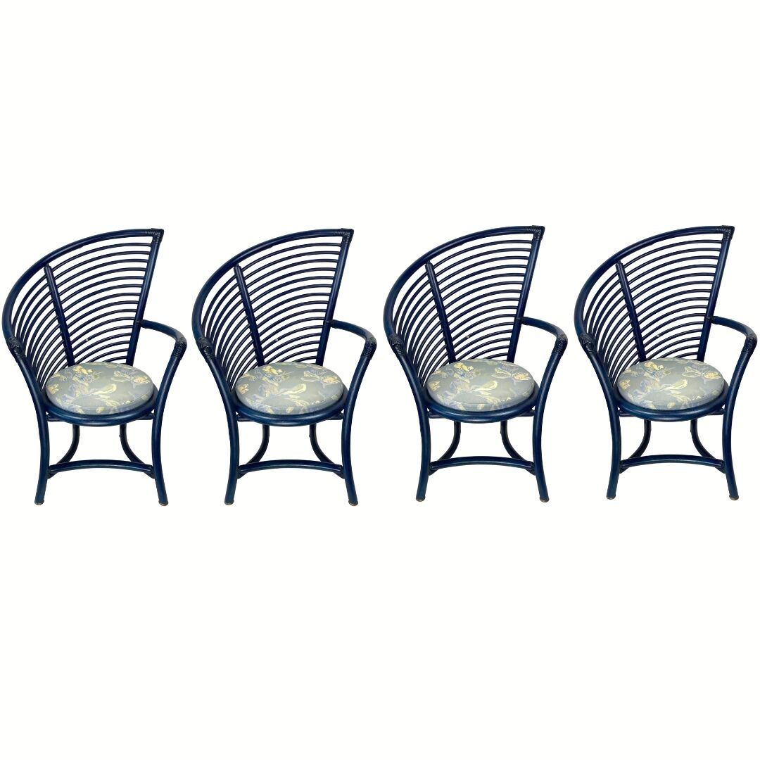 Set of 4 sculptural rattan bamboo dining chairs, Flechtatelier Schütz, Germany 1980s