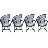 Set of 4 sculptural rattan bamboo dining chairs, Flechtatelier Schütz, Germany 1980s