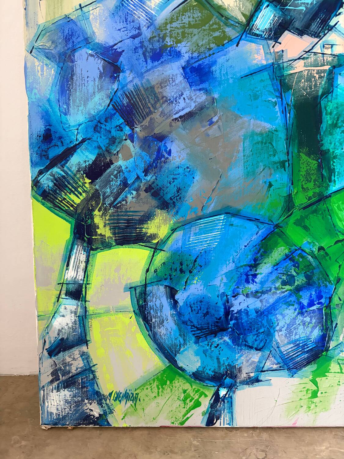 Abstract flowers, modern canvas signed by Myriam Guenaizia.