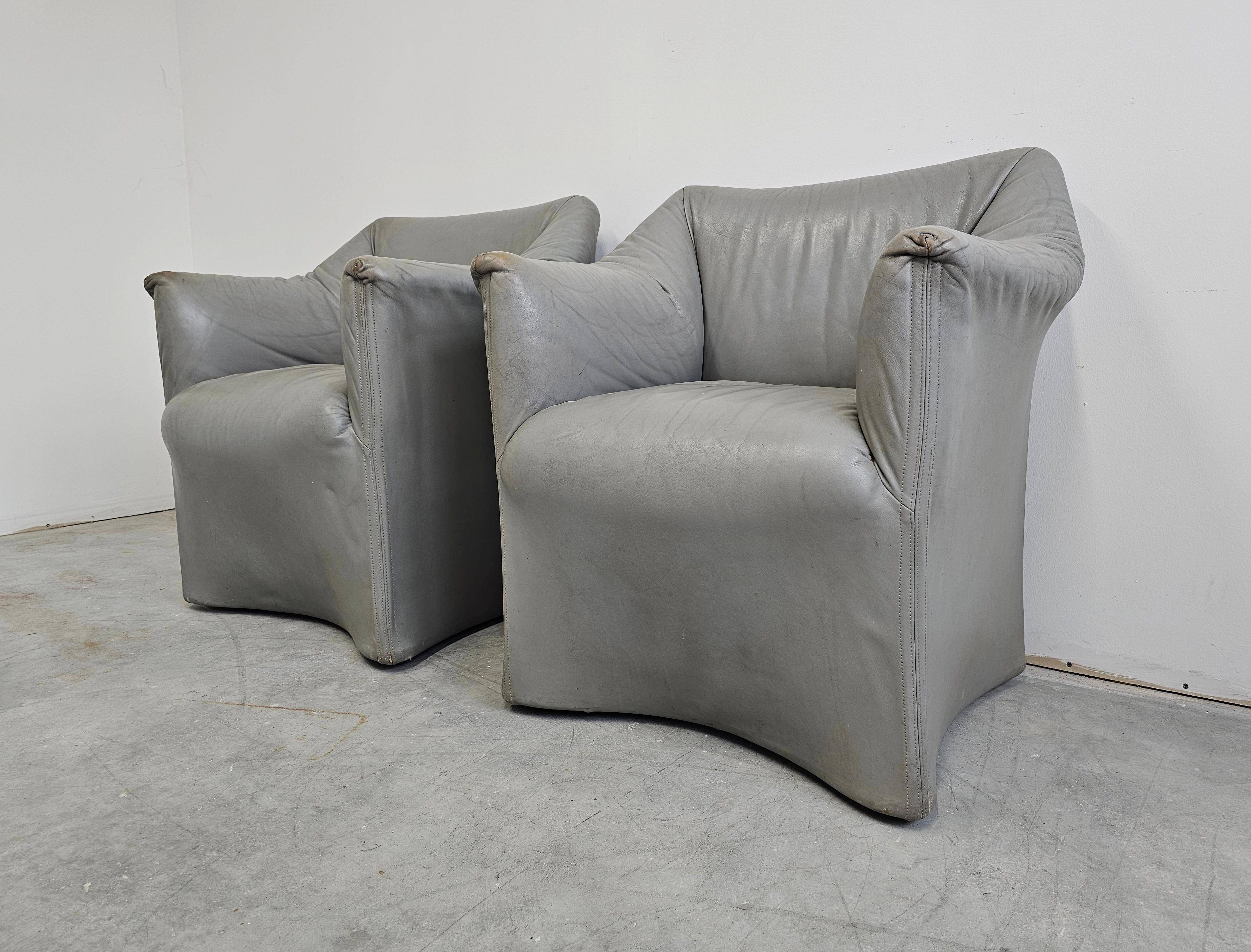 Postmodern leather armchairs Tentazione by Mario Bellini for Cassina.