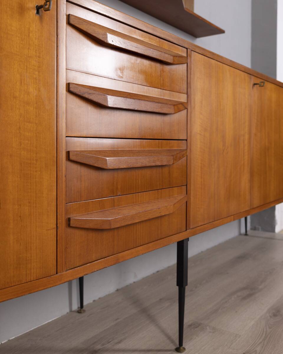 Buffet en teck vintage des années 1960 avec système mural, design italien.