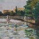 Oil on canvas "Landscape with Bridge" early 20th century