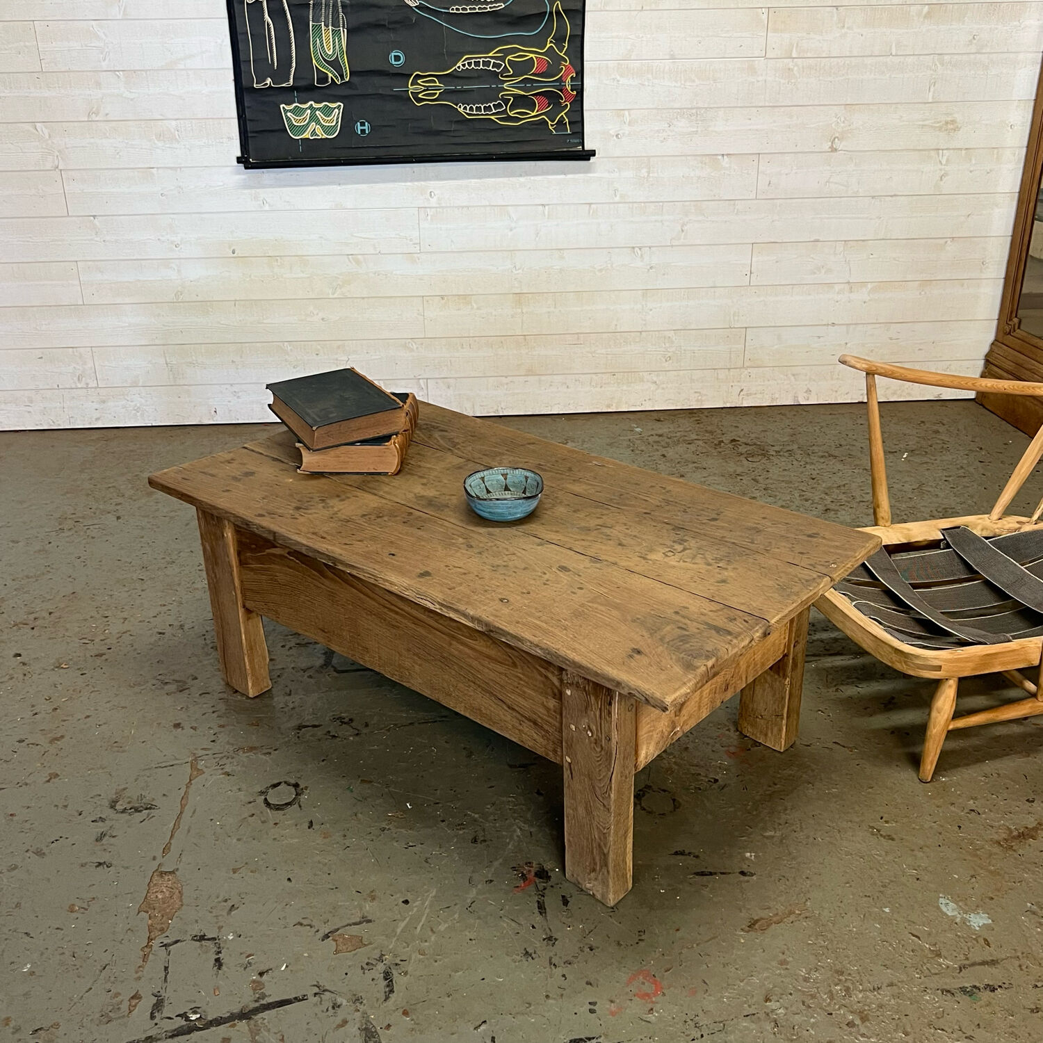 Rustic chestnut farmhouse coffee table