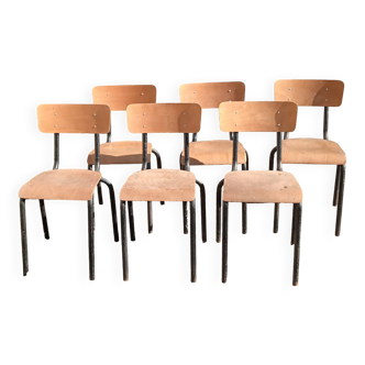 Set of 6 school chairs 1960/1970