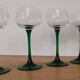 Set of 4 old Alsatian green stemmed wine glasses with vine decor engraved crystal arc