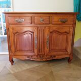 Rustic buffet in Louis XV-Regency style, dovetailed, cherry wood finish, solid wood.