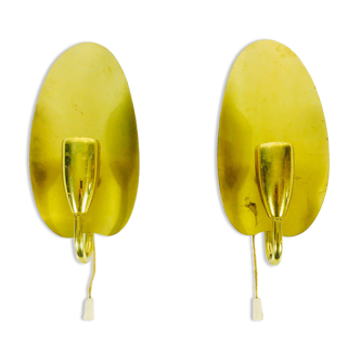Mid century full brass leaf shaped wall lamps, 1950s, set of 2