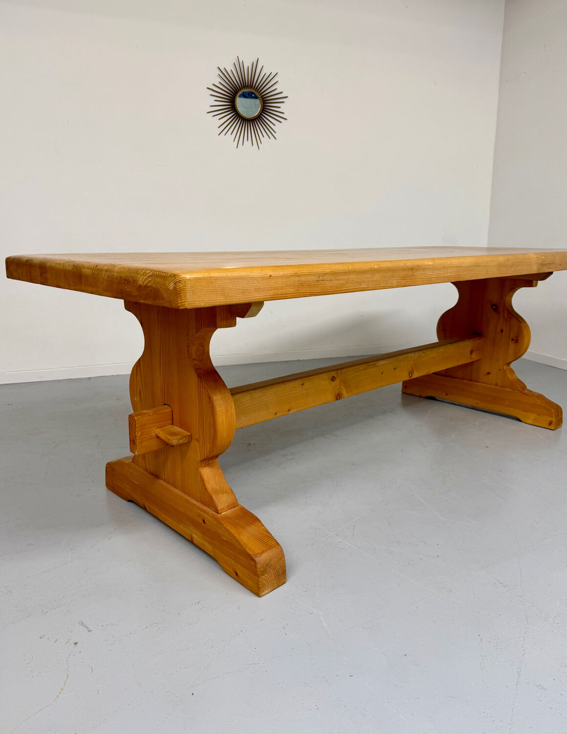 Vintage XXL farmhouse monastery pine table from the 1960s.