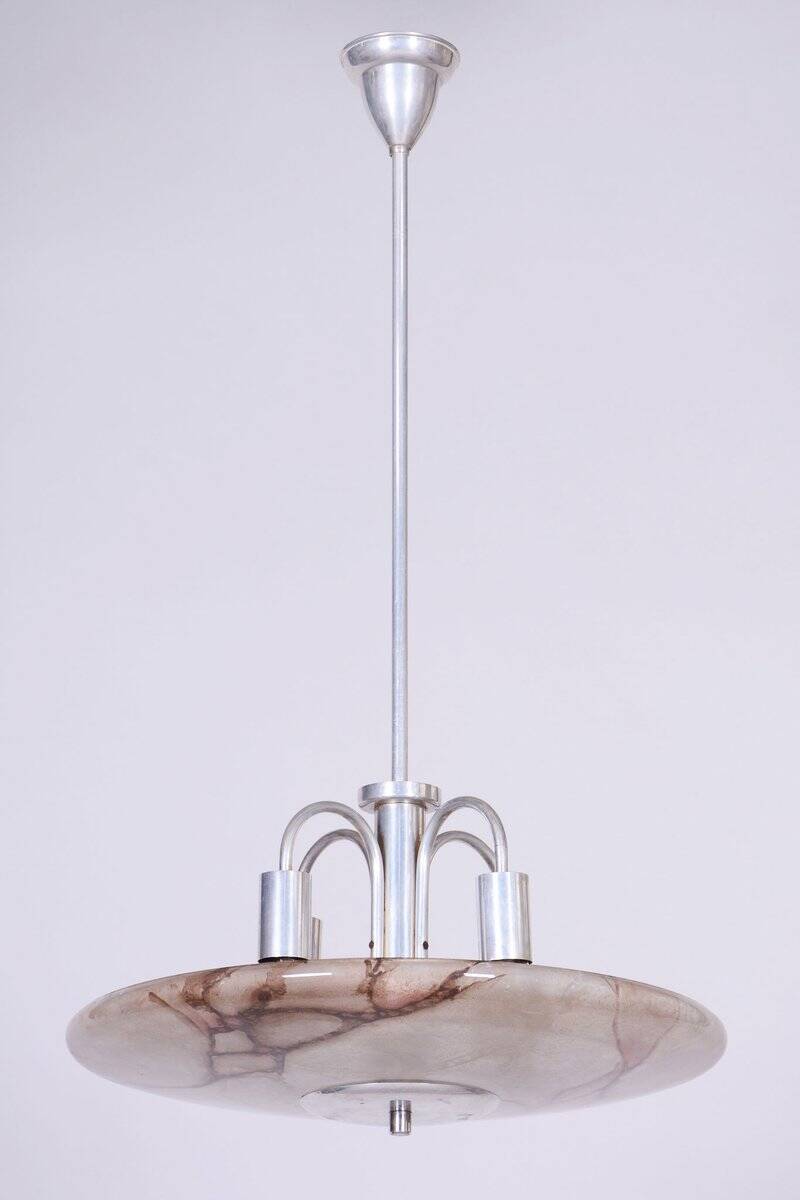 Art Deco Chandelier in Aluminium and Marbled Glass, Czech, 1940s