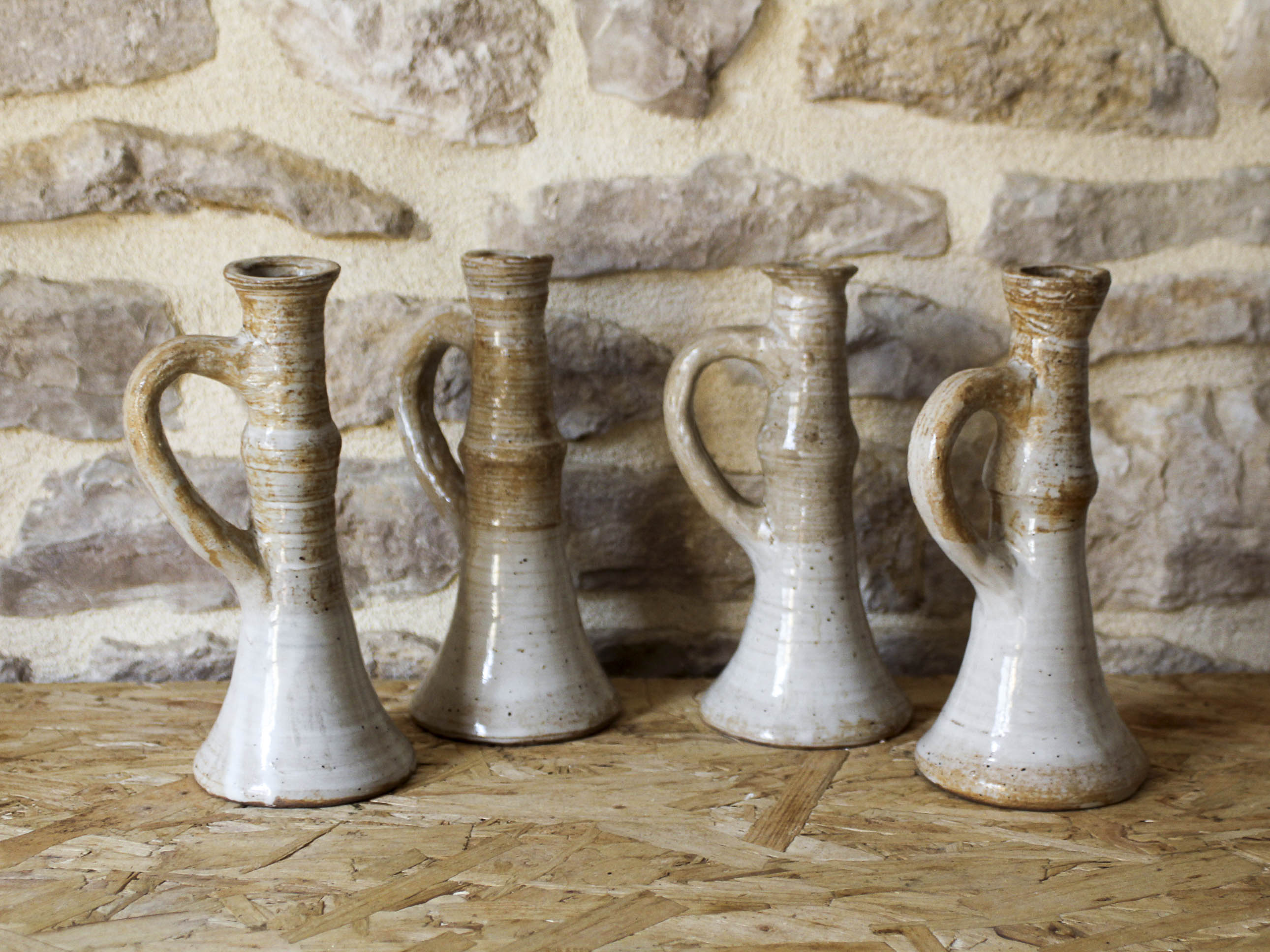 Set of 4 stoneware candle holders Pierre Lion - Puisaye