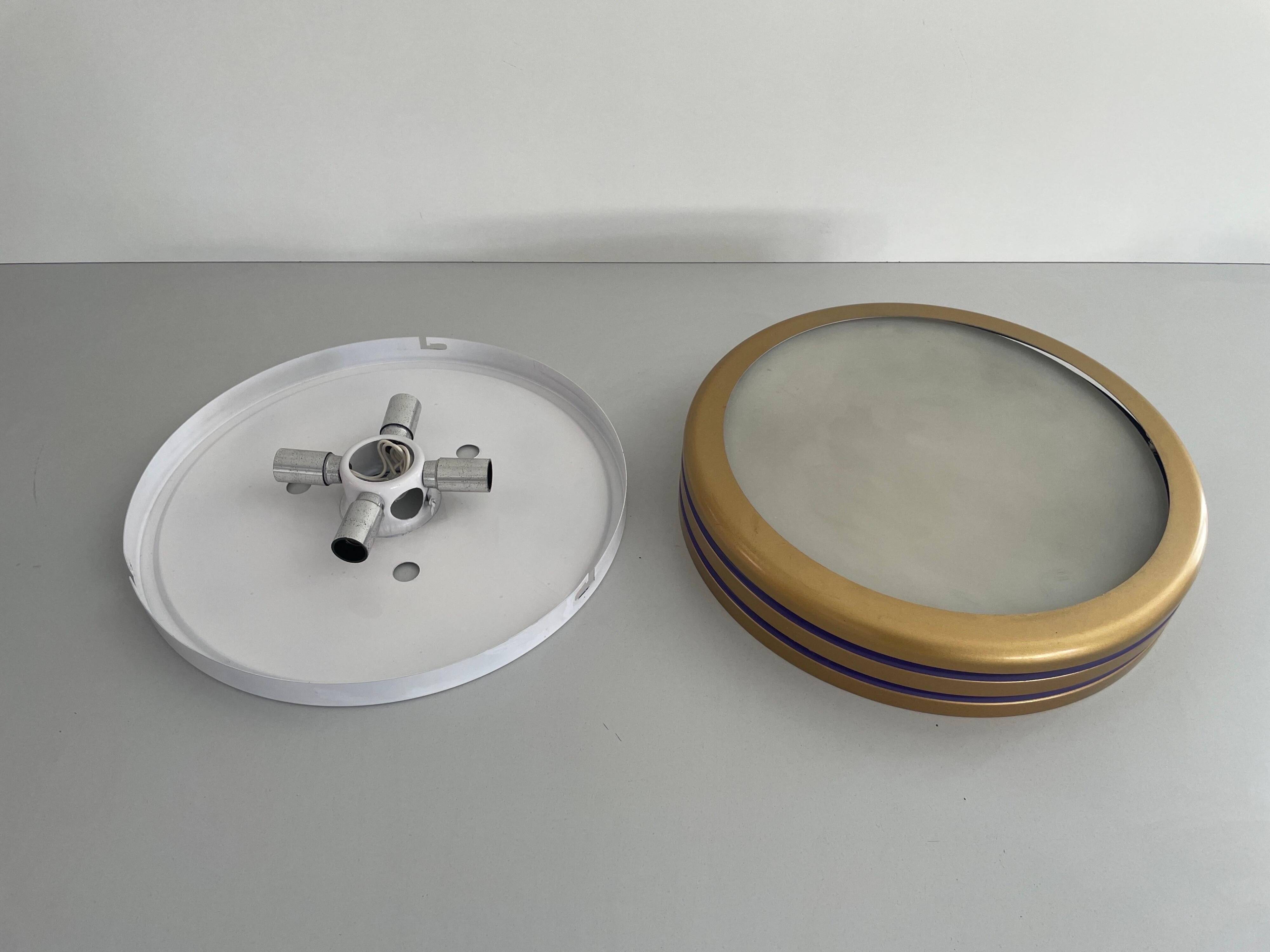 Design/One, flush lamp in glass, gold and brown metal, 1960s, Germany