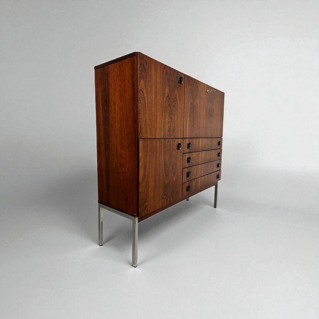 Vintage wooden bar cabinet with chrome frame