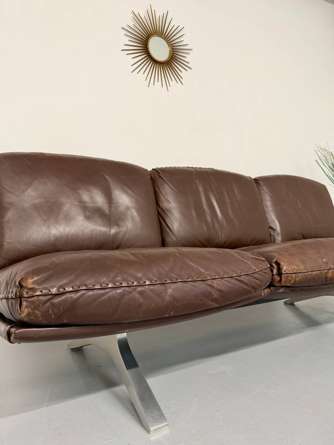 De Sede DS31 vintage leather 3-seater canapé banquette from the 1970s.