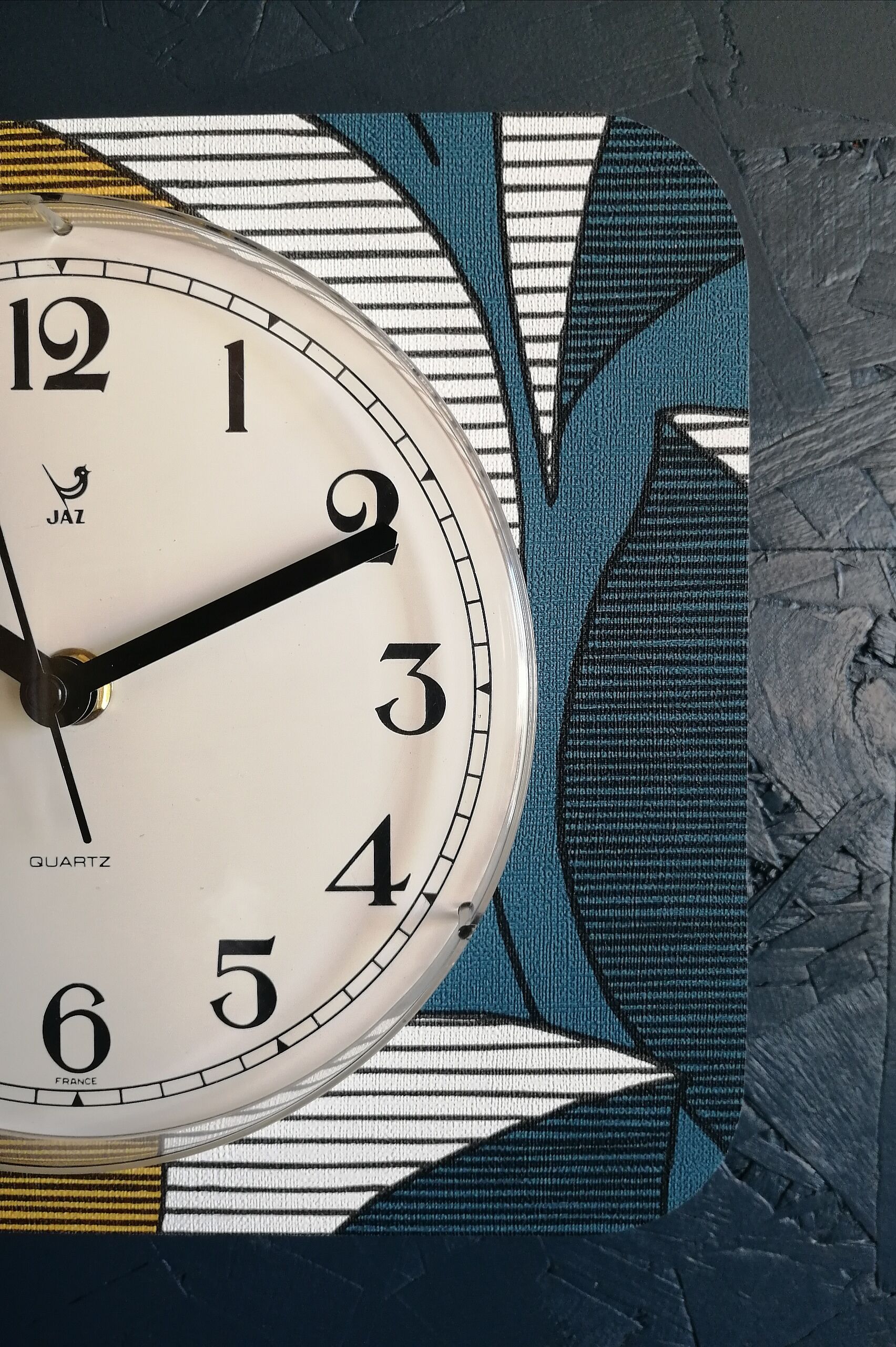 Vintage clock rectangular silent wall clock "Jaz blue white ochre"