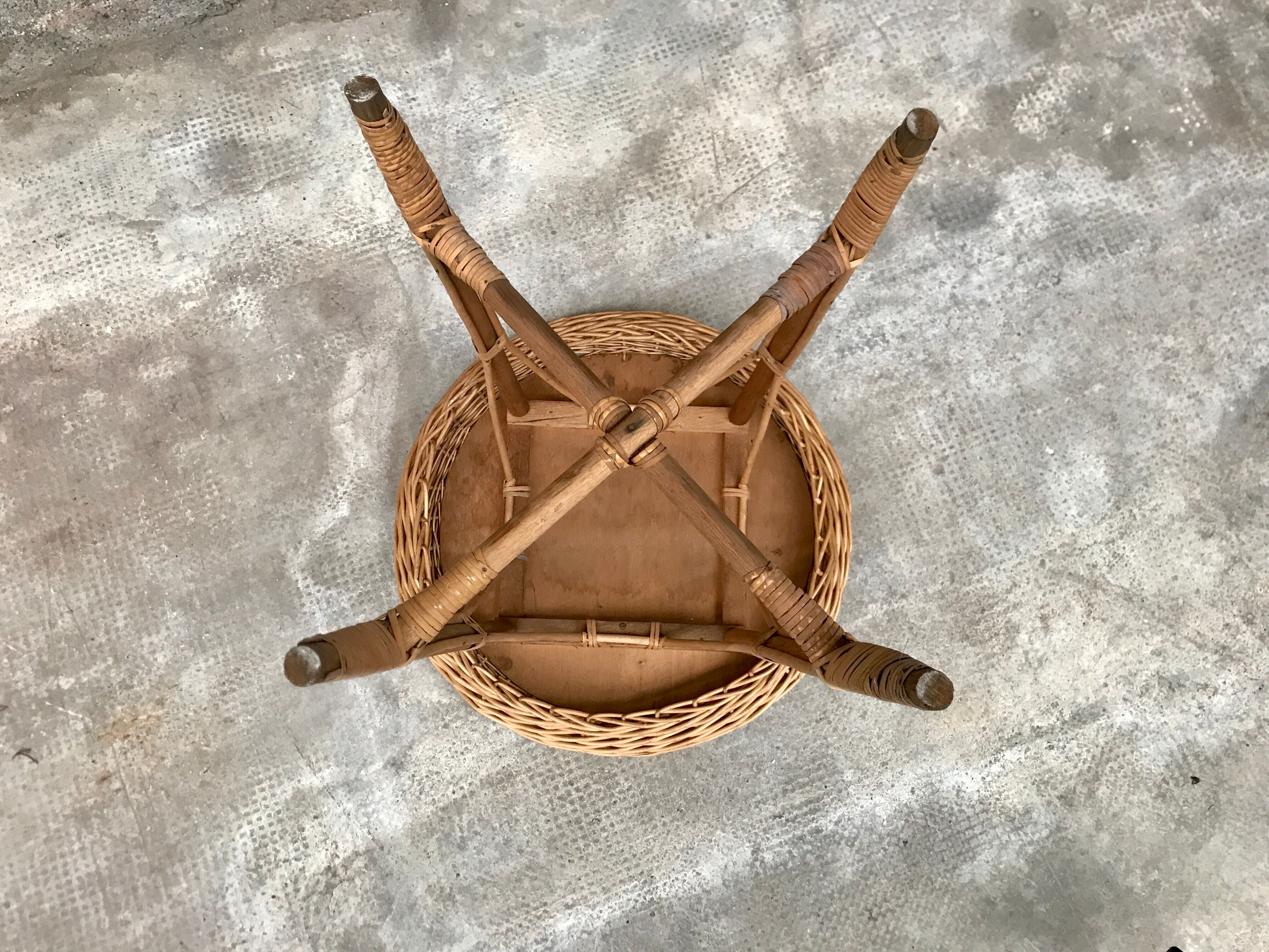 Vintage side table in bohemian old rattan wicker 1950