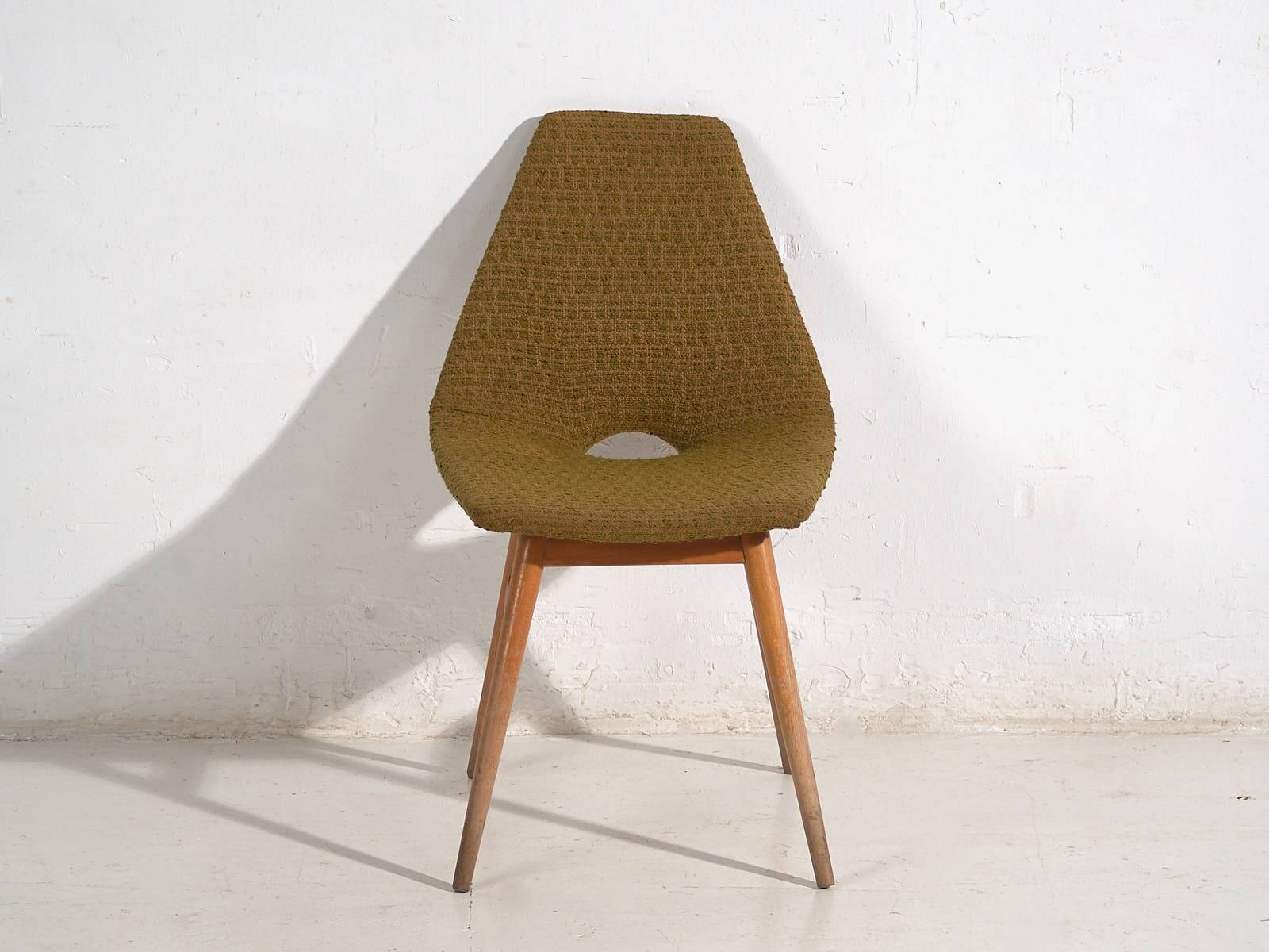 Chair in wood and ochre fabric, c.1960