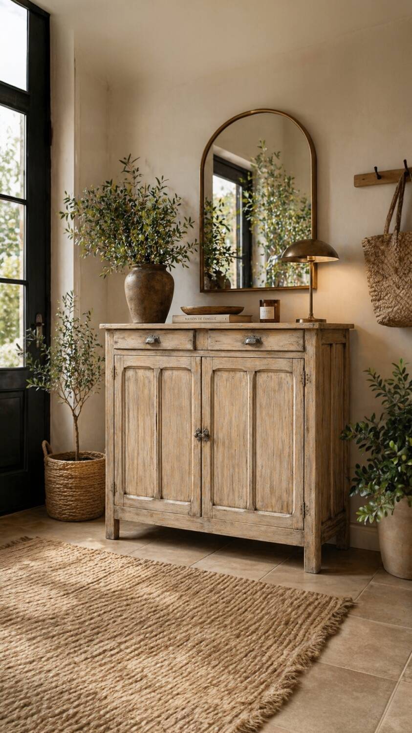 Antique patinated Parisian buffet with shell handles.