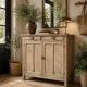 Antique patinated Parisian buffet with shell handles.