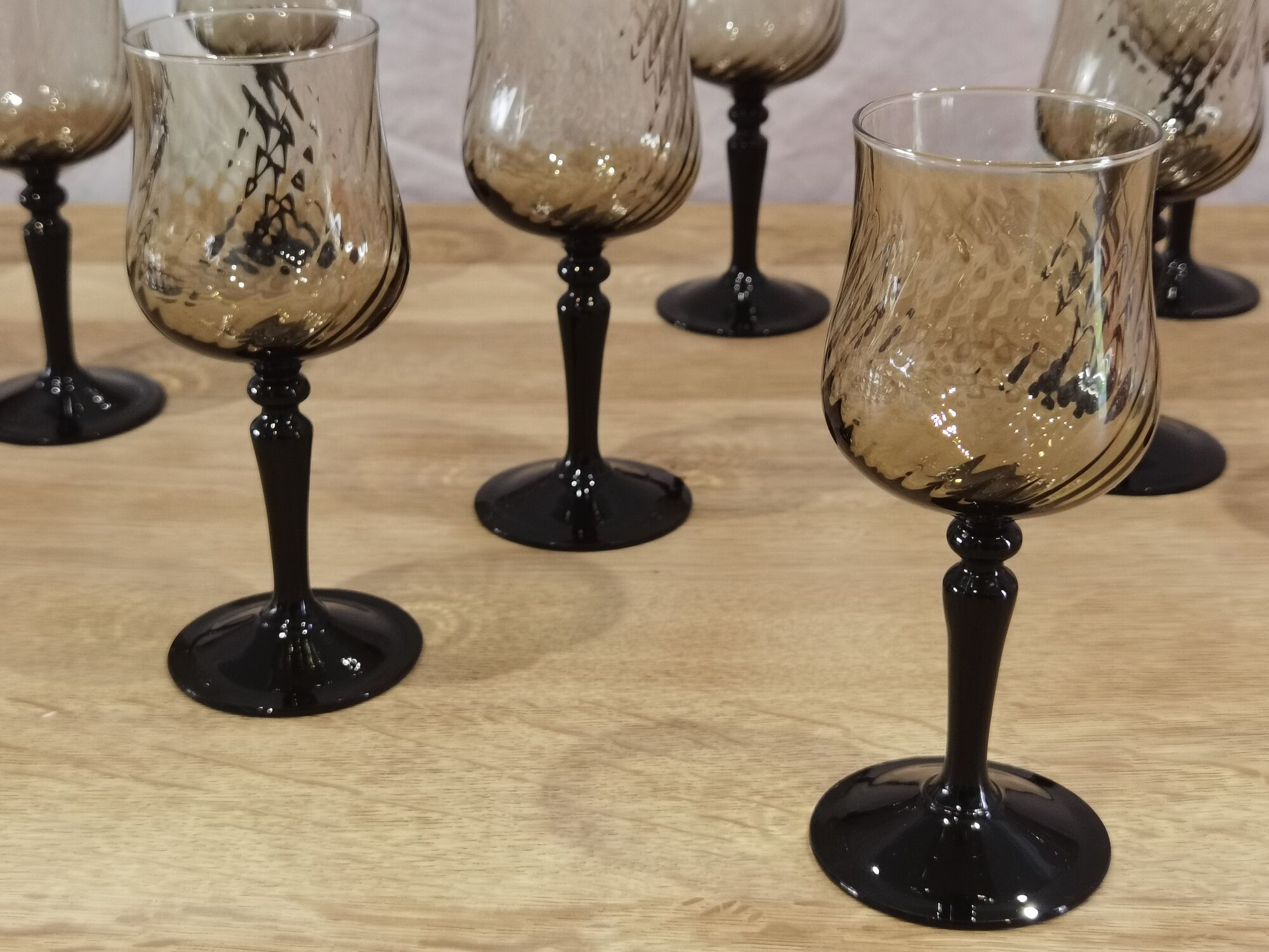 11 vintage black foot smoked twisted water glasses