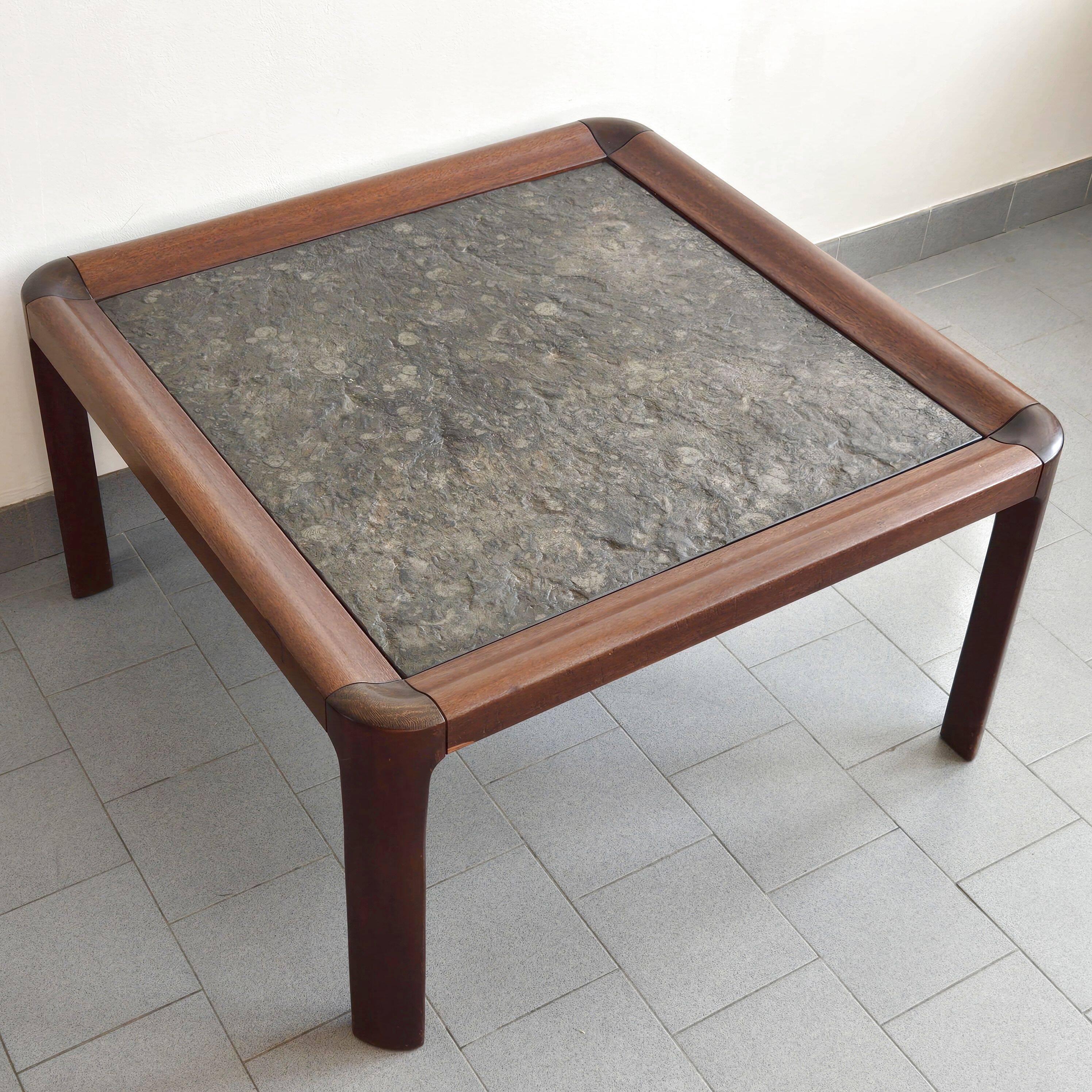 1960s Scandinavian coffee table in teak and schist