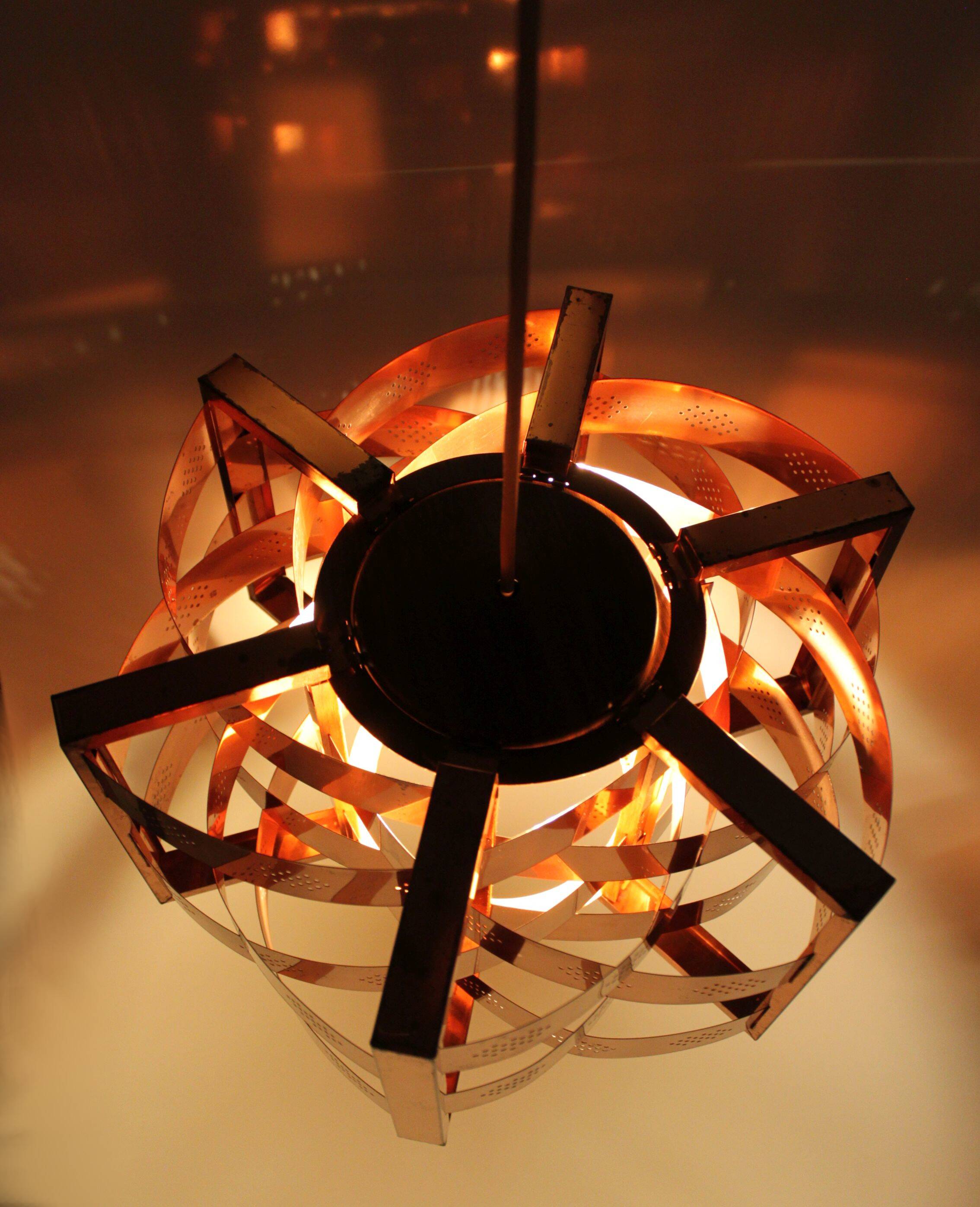 Copper pendant light by Werner Schou for Coronell Electro, Denmark, 1969.