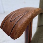 1960s, Danish highback armchair, furniture velour, oak wood.