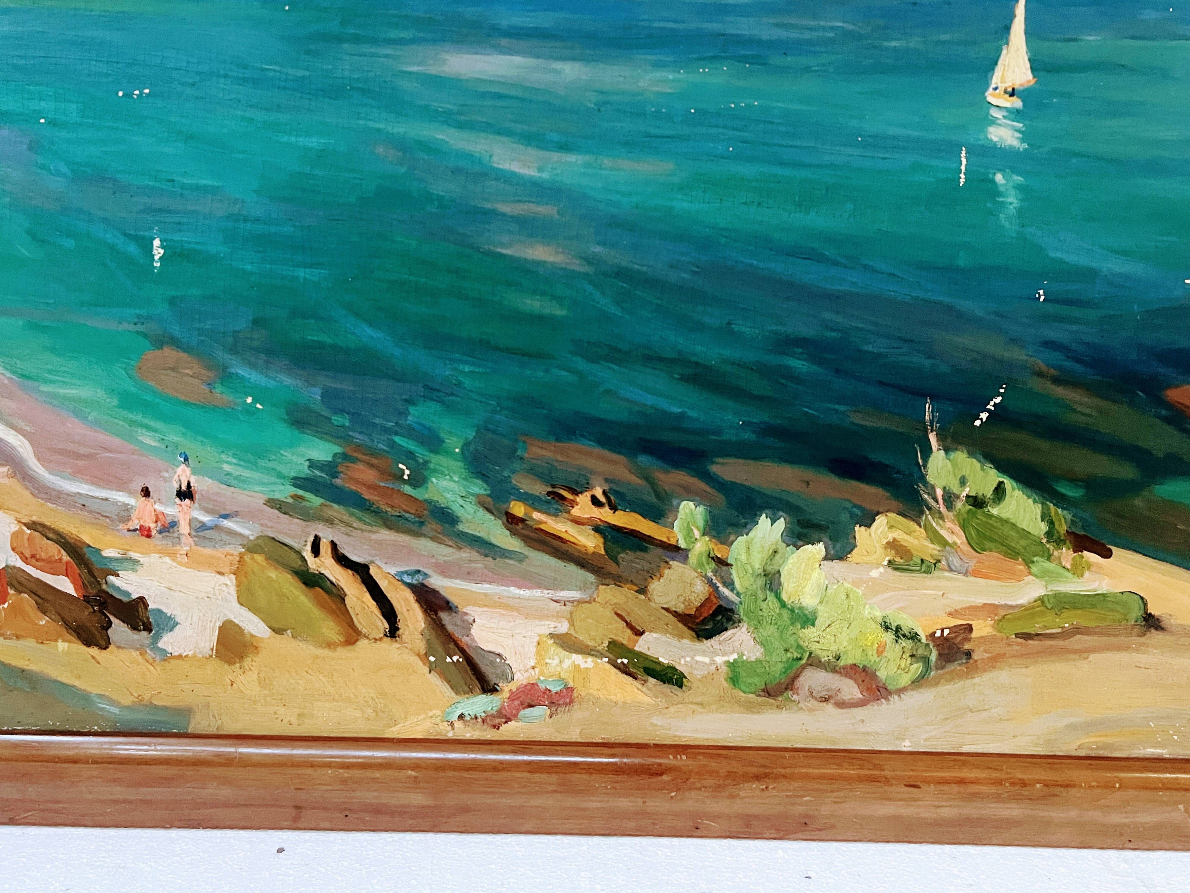 "View of the AGUAY Bay" Oil on canvas by Edmond ASTRUC 20th century