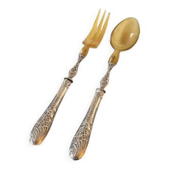 Art Nouveau Serving Cutlery - Bovine Horn Salad Spoon Fork