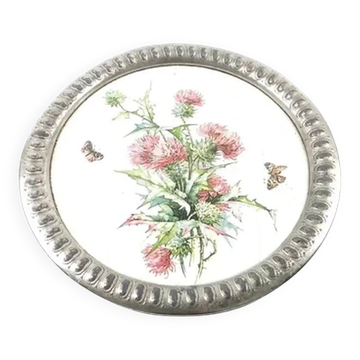 Plateau Art Nouveau, laiton argenté, porcelaine blanche, Autriche, début du 20e siècle
