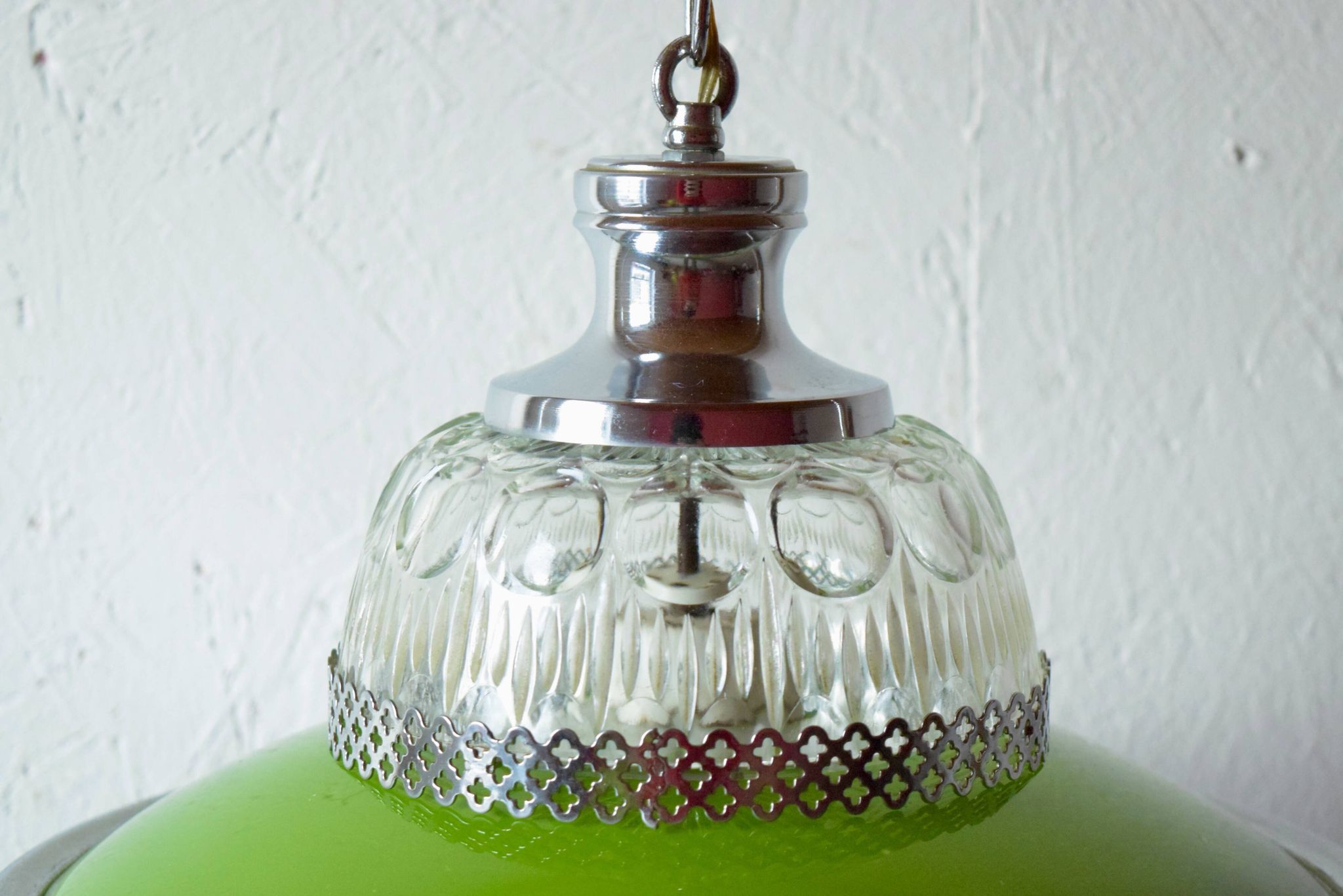 Vintage green glass and chrome metal pendant light