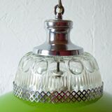 Vintage green glass and chrome metal pendant light