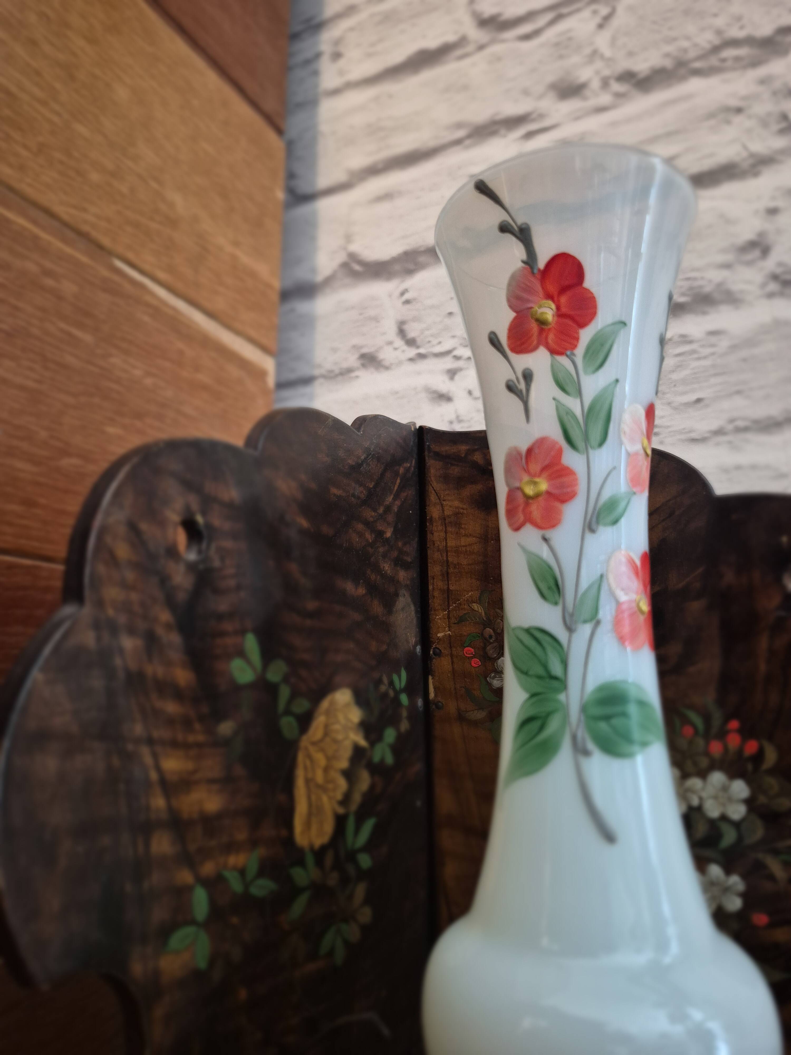 Vintage painted opaline soliflore vase