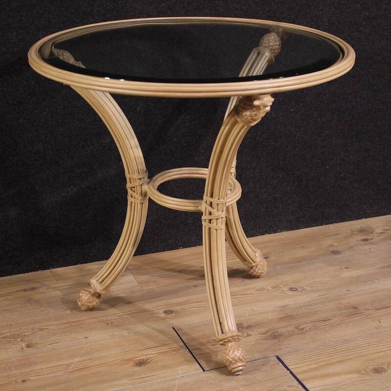 Italian iron side table with glass top
