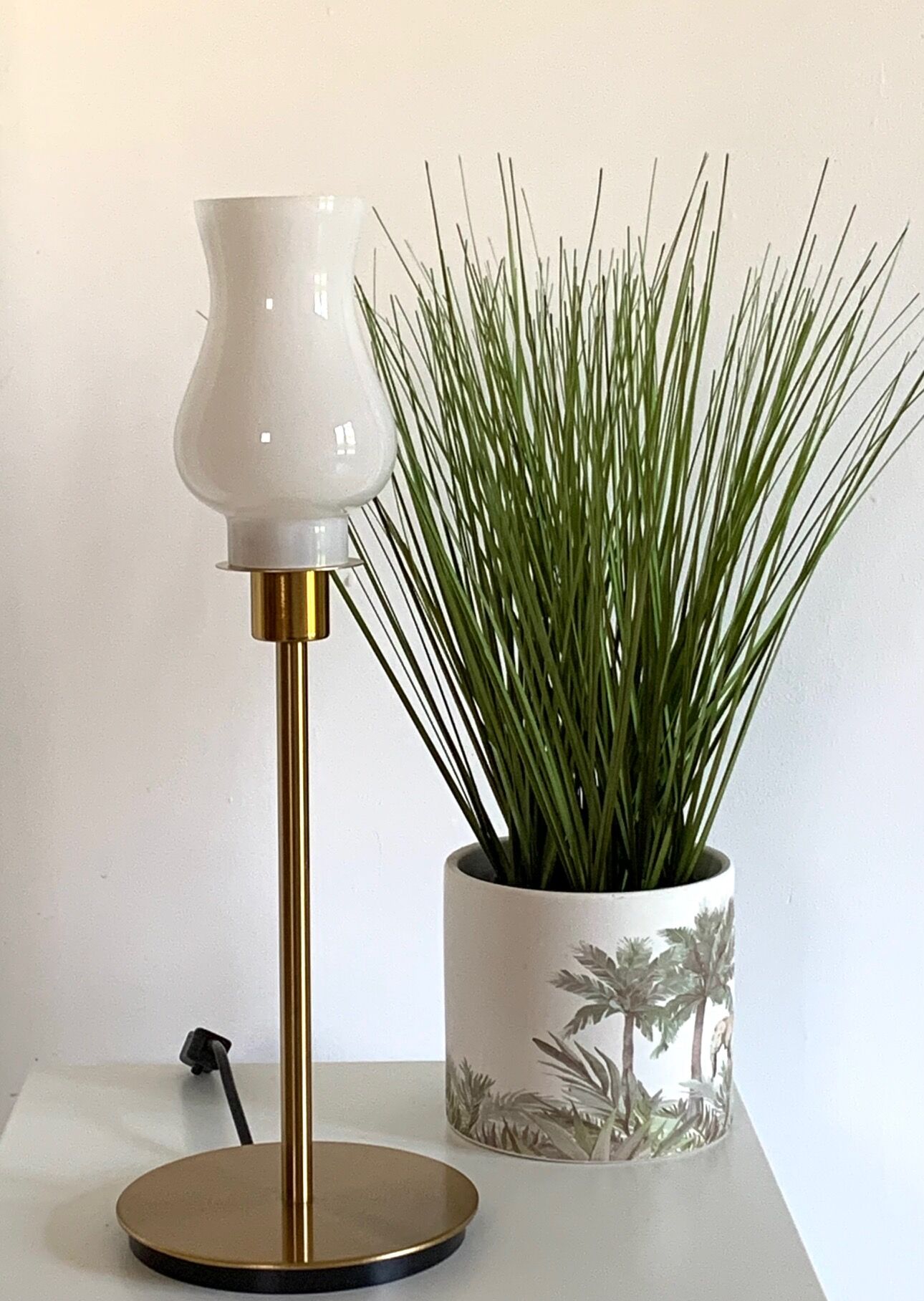Fine tulip lamp straight opaline vintage restyled with a golden foot