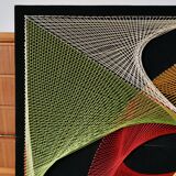 Large psychedelic design painting with multicolored stitch and thread from the 1970s