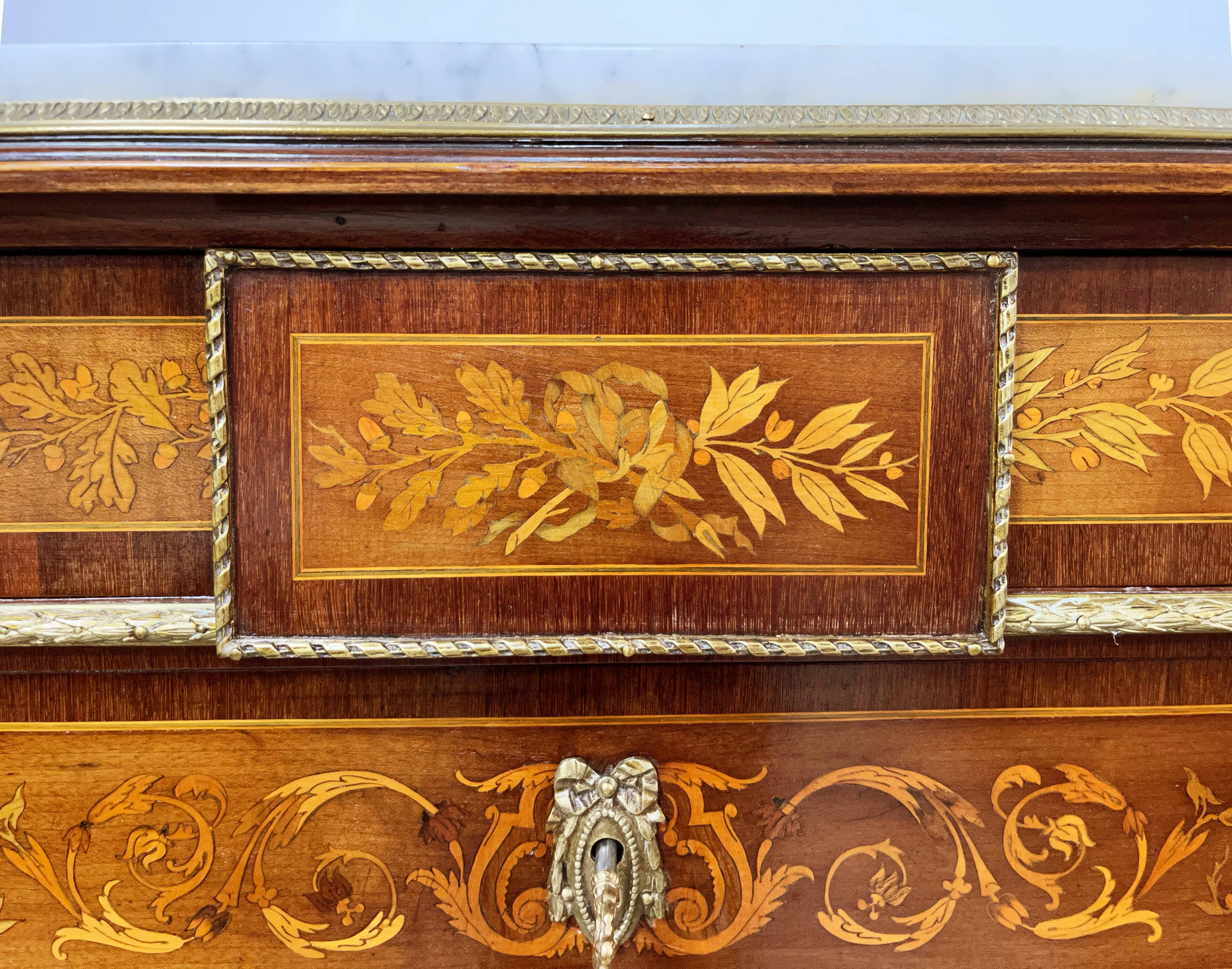 Writing desk in Napoleon III Marquetry white marble top