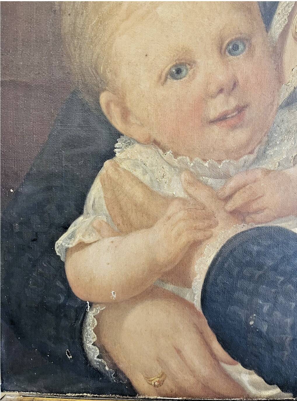 Oil painting on canvas – Portrait of a woman and child, 19th century