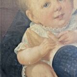 Oil painting on canvas – Portrait of a woman and child, 19th century