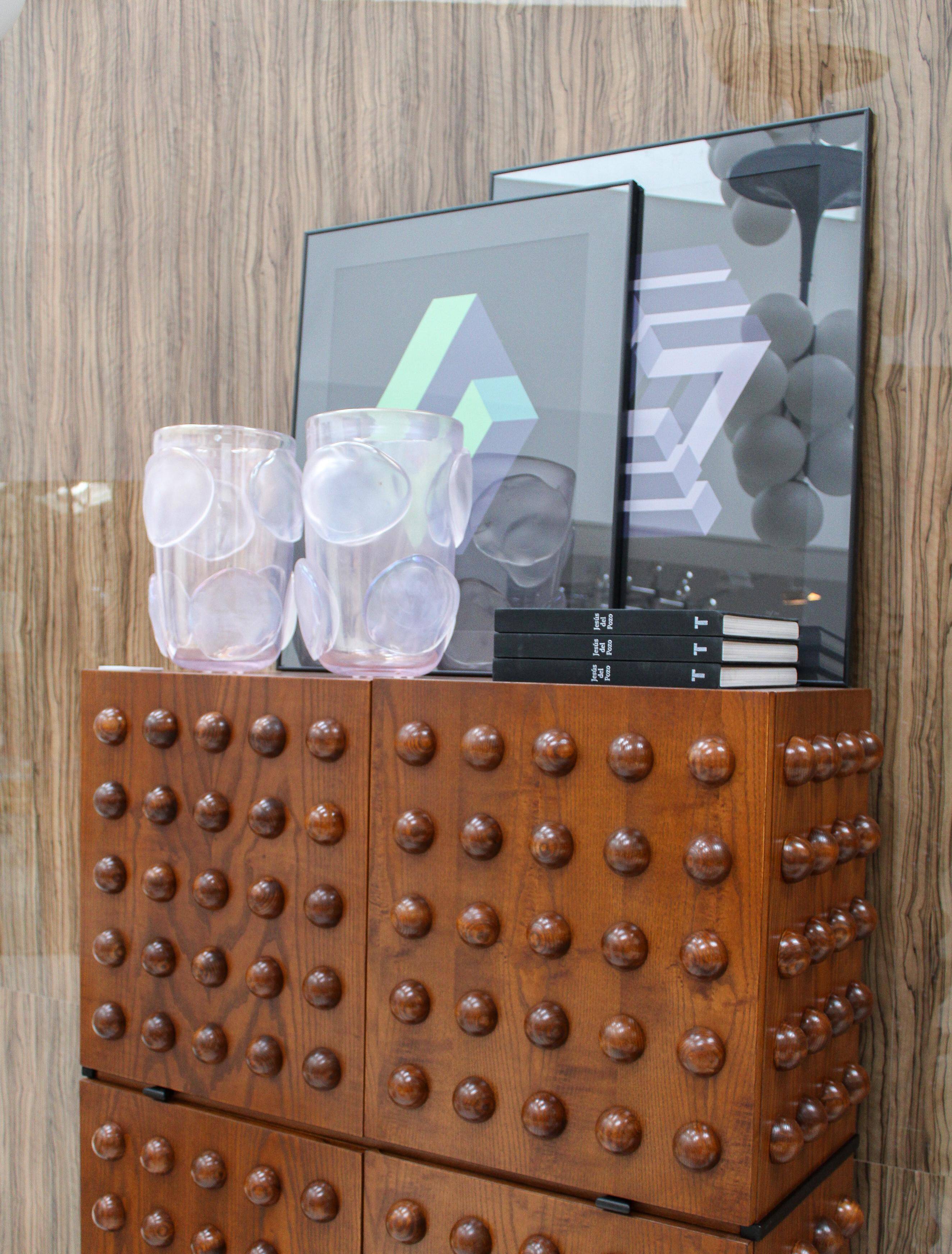 Brutalist Style Italian Dry Bar made of Oak Wood, Hand-carved Drinks Cabinet