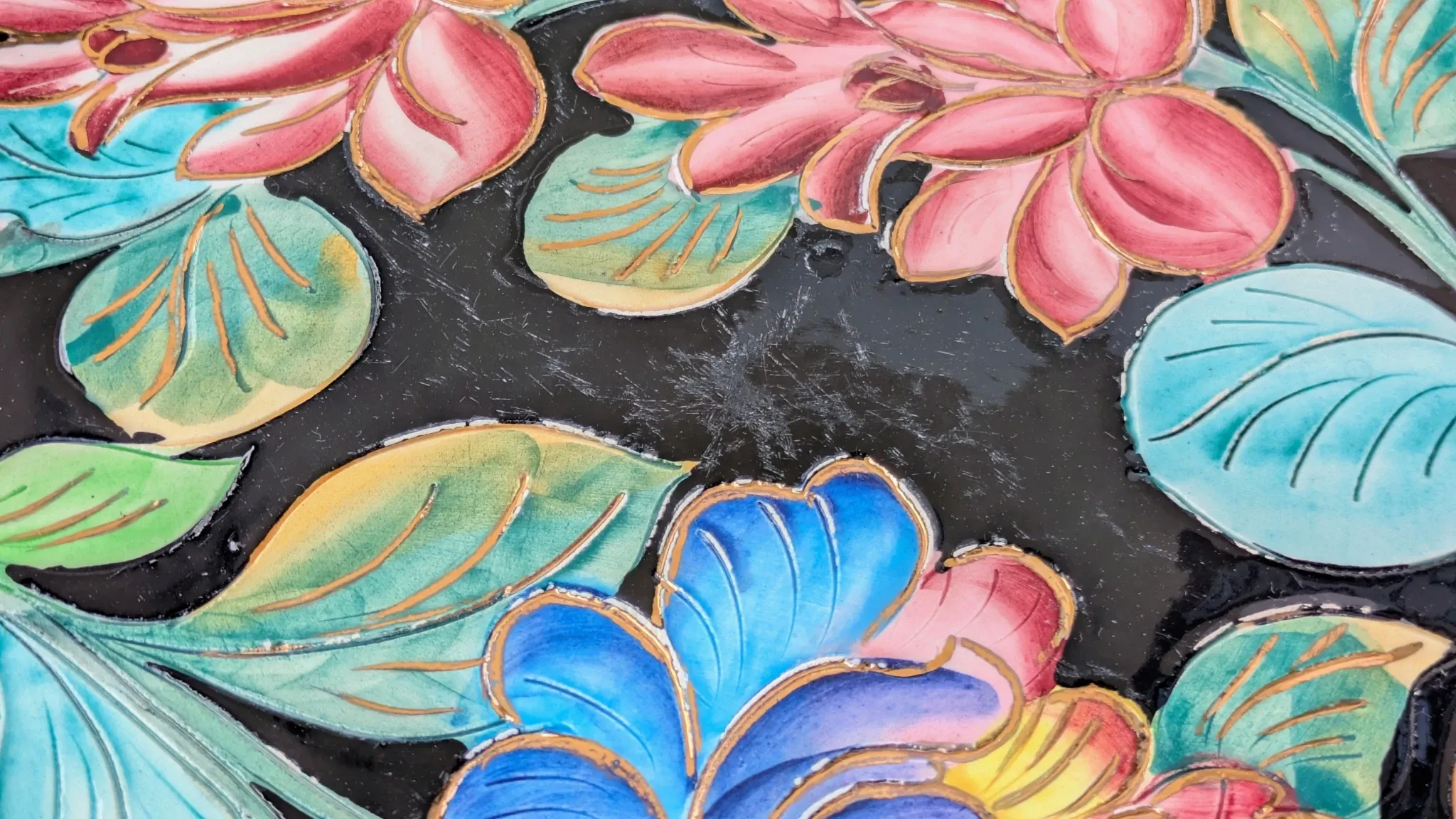 Large Decorative Enamelled Ceramic Plate — Vallauris — Floral Decoration