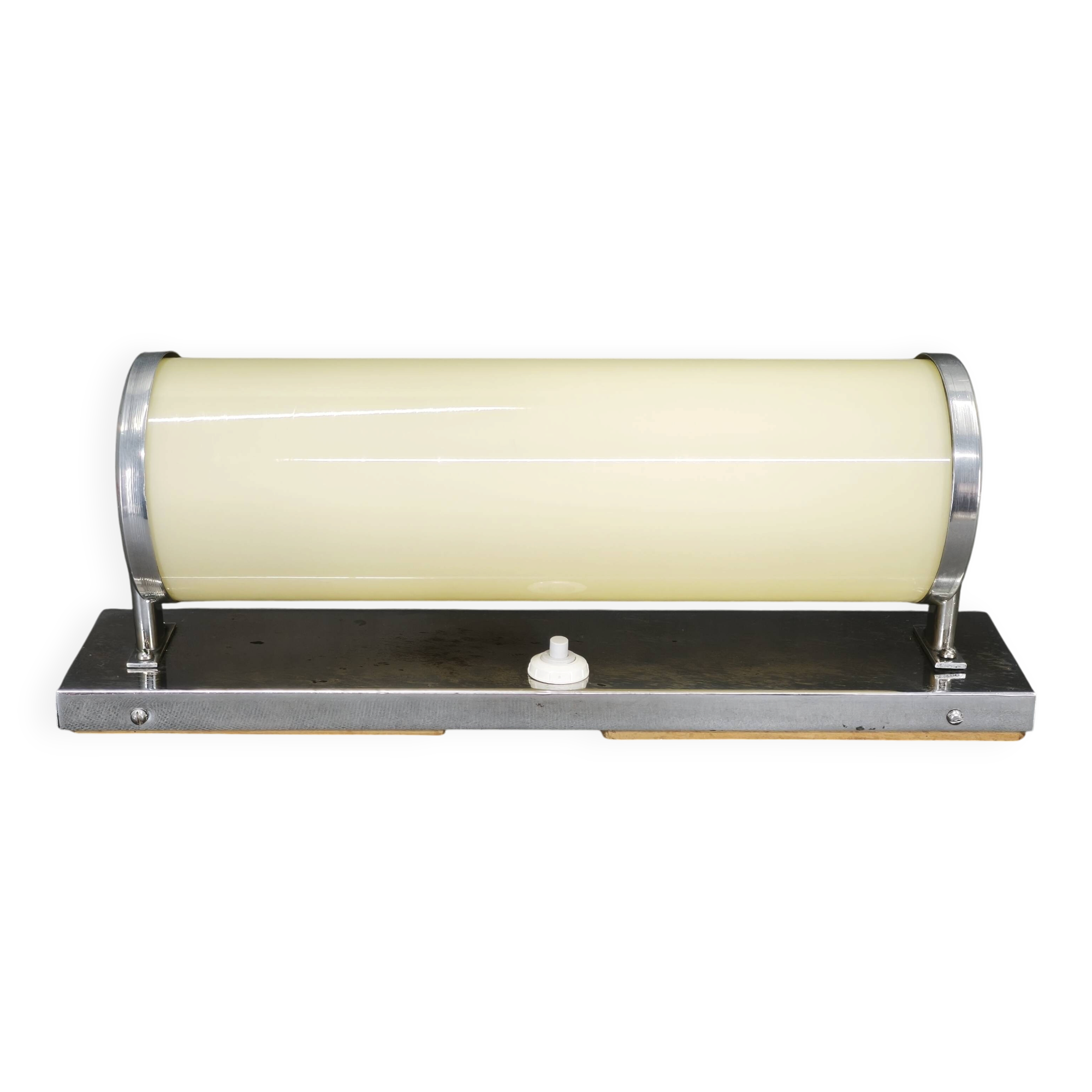 1930s Bauhaus Chrome Wall Light with Cream Opaline Glass, Czechoslovakia