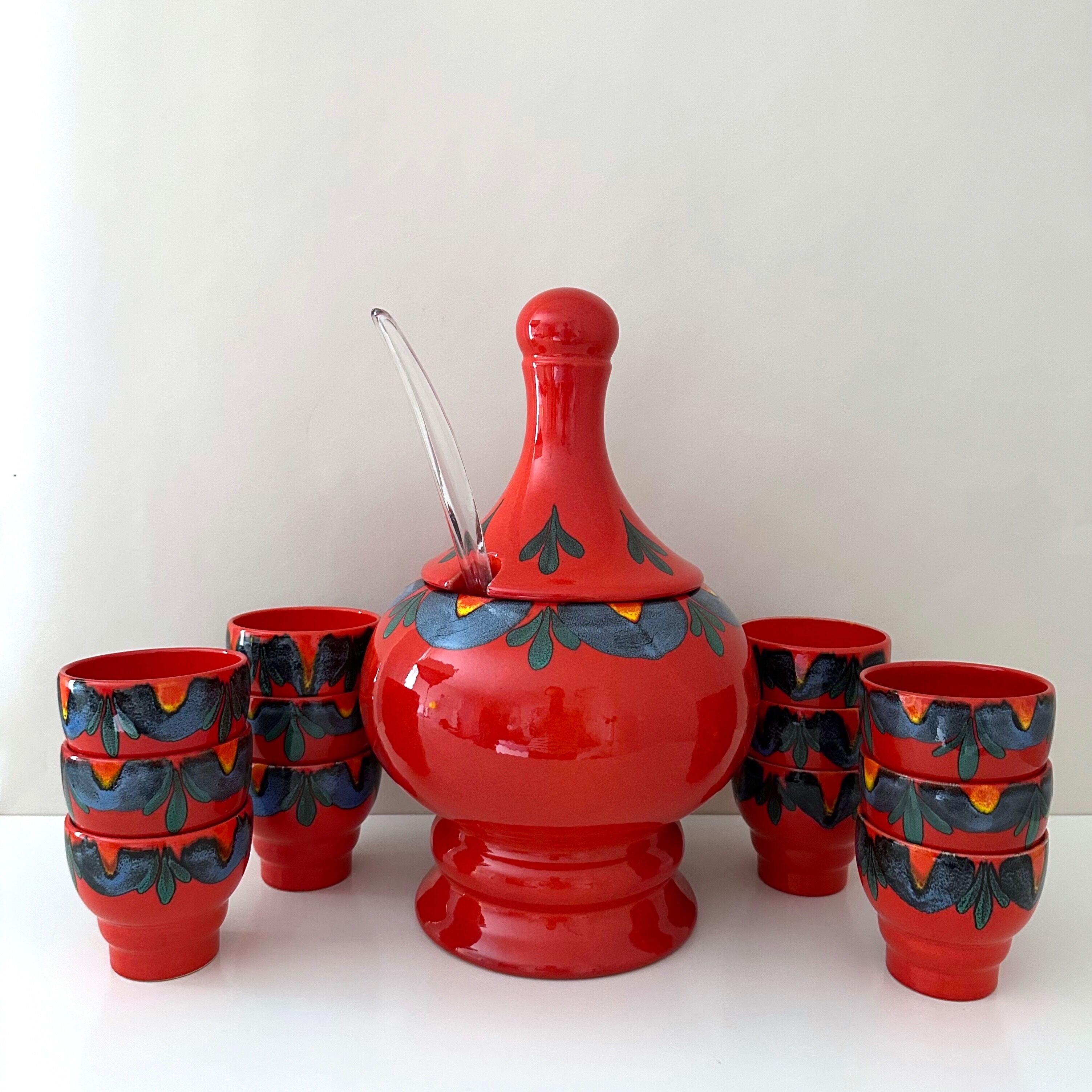 Punch bowl set with 12 cups, Wächtersbach Keramik Germany