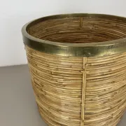 xl 31 cm, rare rattan and brass waste basket in the Crespi-Albini style, Italy 1970