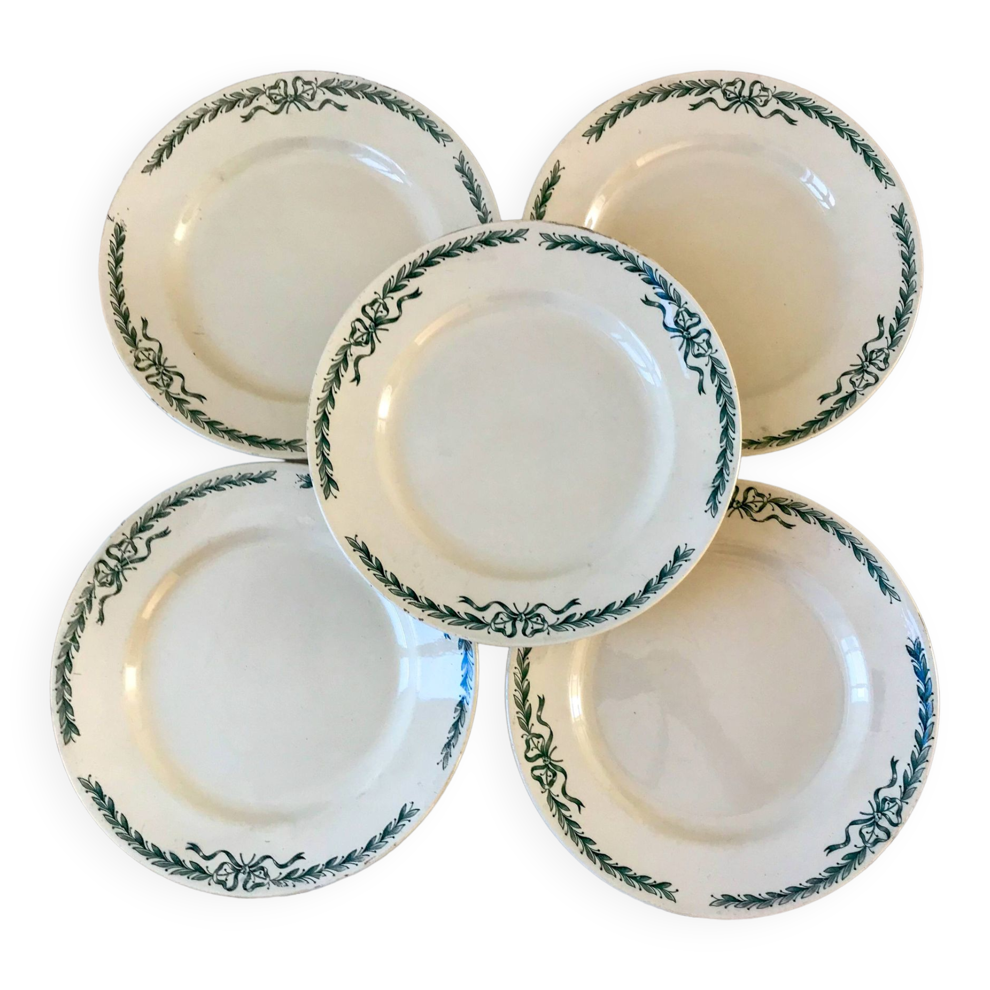 Lot of 5 flat plates in Terre de Fer Longchamp model Belleville, late 19th century